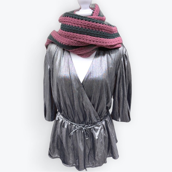 Auth Gucci X Long Thick Knit Pink Green Striped Muffler Stole Scarf - Picture 8 of 16